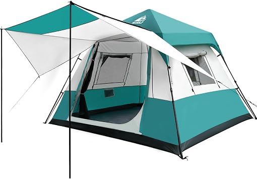 Hewolf Instant Tent for 4-6 Person Camping, Waterproof Easy Pop Up Tent Sets Up in 60 Seconds for Family Outdoor Hiking & Backpacking with Carry Bag