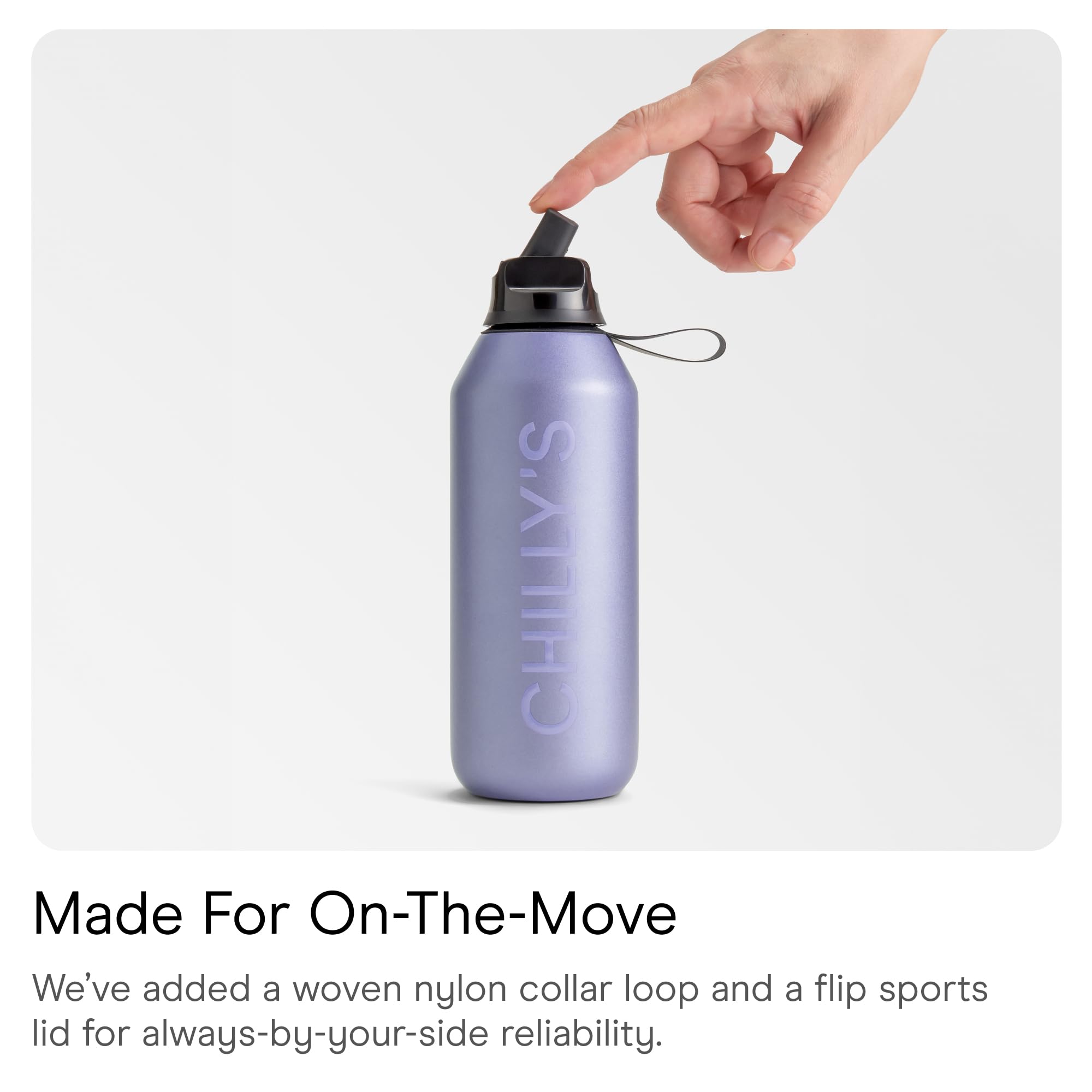 Chilly's Series 2 Flip Water Bottle with Sports Lid, Vacuum Insulated Stainless Steel Water Bottle with Straw, Carry Loop - Image 4