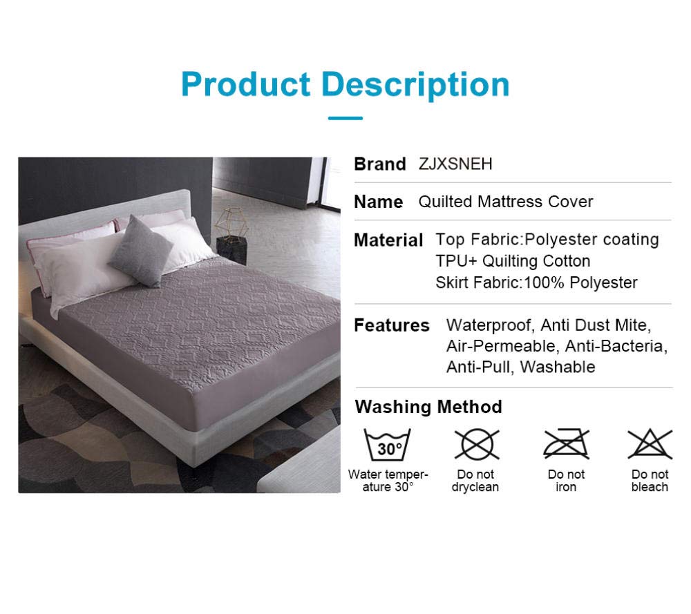 Wodoodporny pikowany ochraniacz na materac miękki dopasowany pokrowiec na łóżko wytłoczony design 150 x 200 + 30 cm gruba podkładka dla najwyższego komfortu i ochrony