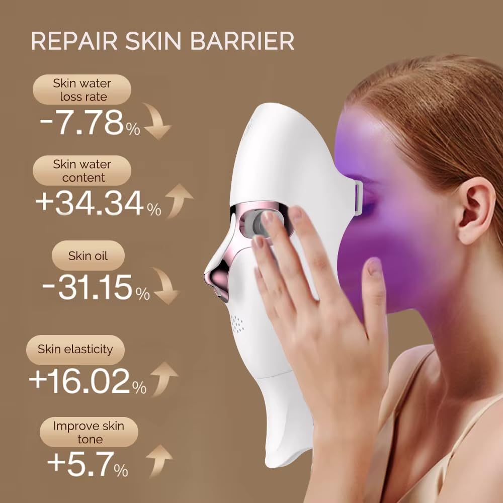 Maschera facciale a LED a 7 colori Viso e collo Photon Ringiovanimento della pelle Sbiancamento, Antirughe, illuminante, Anti-età ricaricabile Cura del viso Trattamento di bellezza