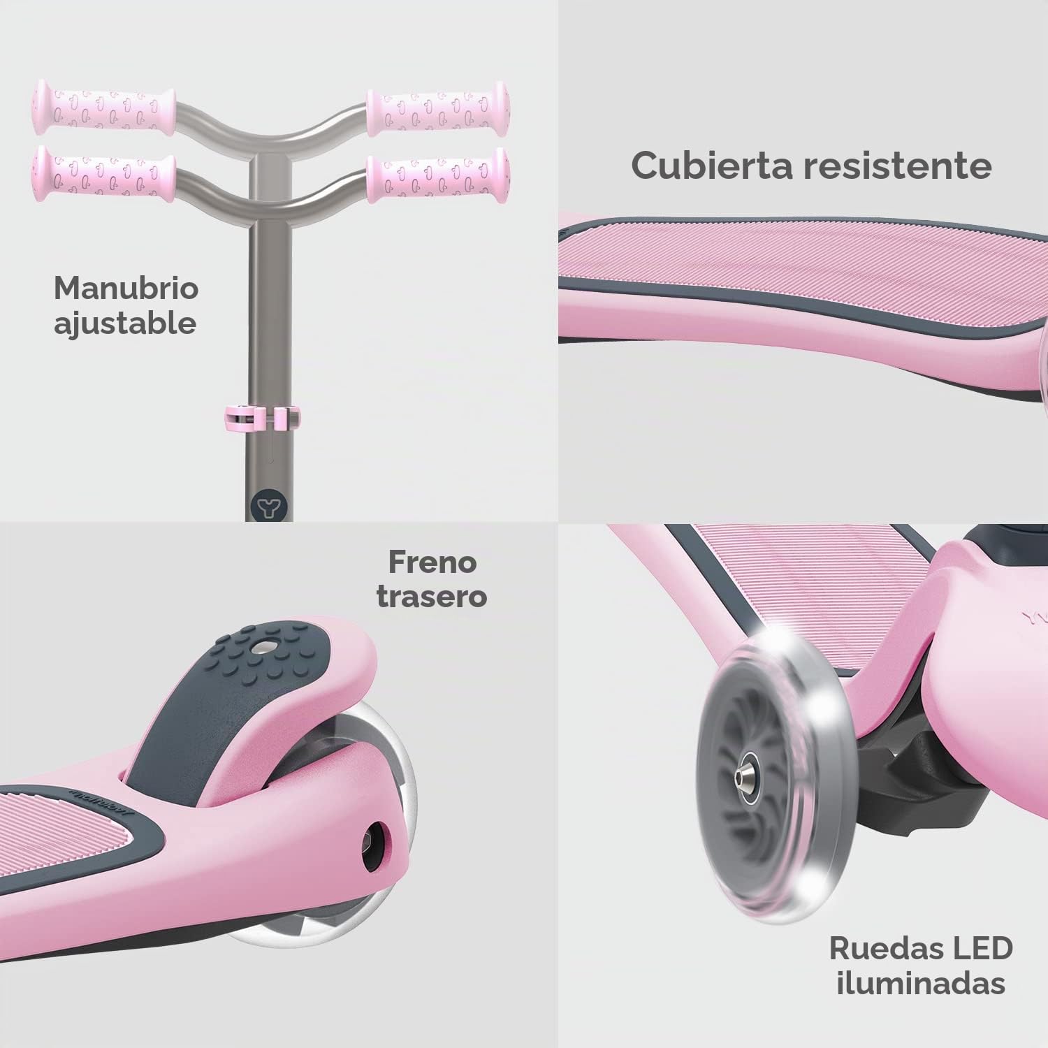 Yvolution Y Glider - Patinete de aire para niños, scooter de 3 ruedas para niños pequeños, 4 deslizadores de altura ajustable con patinetes, inclinarse para dirigir con luz LED intermitente para niños