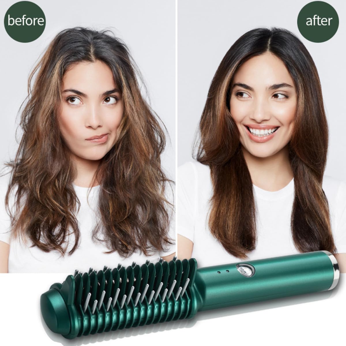 Plancha de Pelo Portátil Temperatura Ajustable y Peine Combinado para Peinar y Alisar, Rizador de Cabello para Viajes Batería de 2600mah y Carcasa de Abs Verde