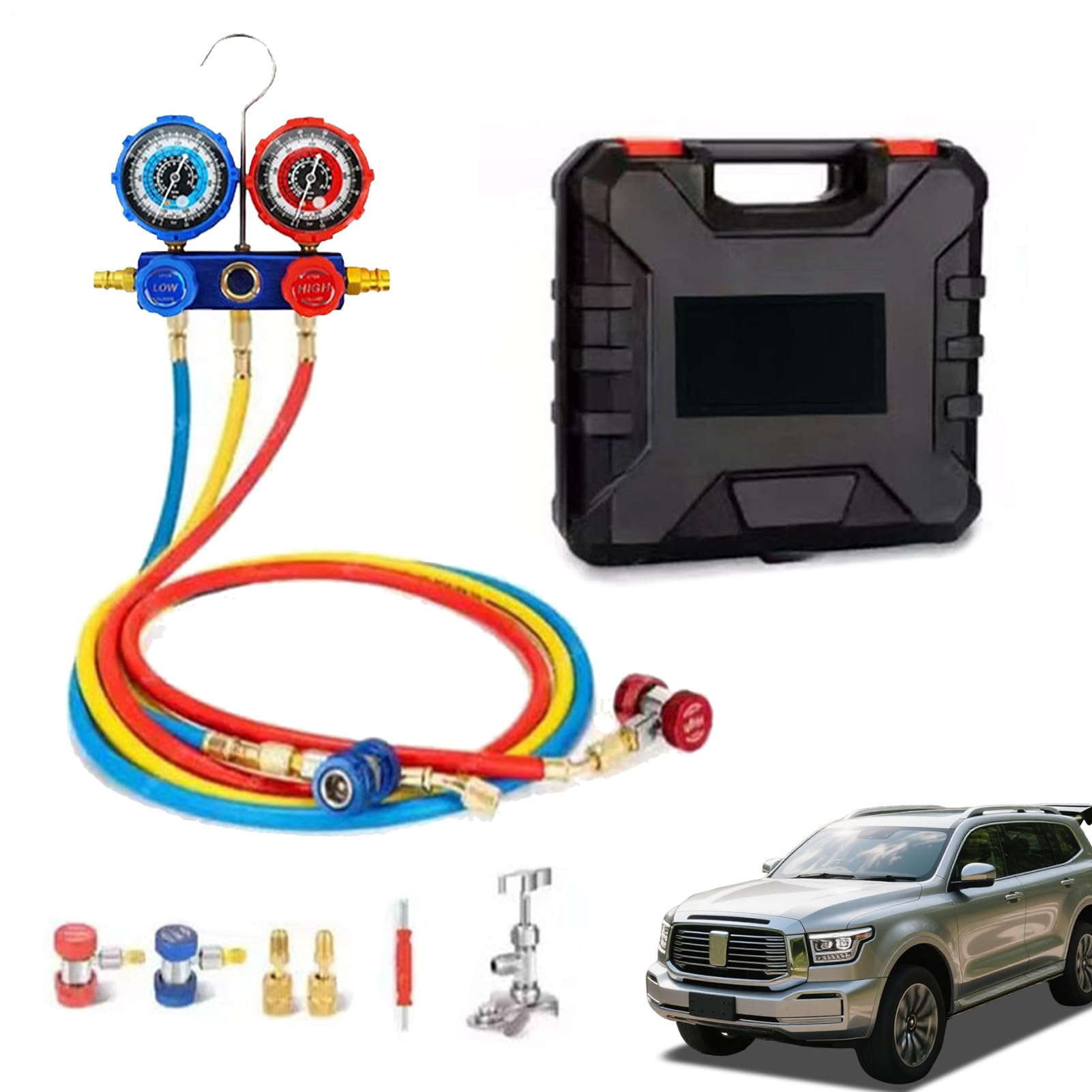 Kfz-Klimaanlagen-Manometer-Set Kältemittel-Nachfüll-Kit | Klimaanlagen-Diagnose-Verteiler-Manometer-Set Für Fahrzeug LKW Zuhause Garage Werkstatt Kfz-Klimaanlagensystem