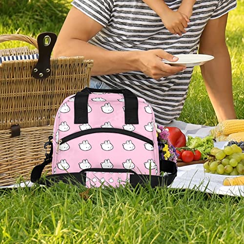 Cute Bunny Insulated Lunch Bag For Women Teen Girls Pink Kawaii Rabbit Large Cooler Thermal Lunch Box Durable Leakproof Tote Bag With Shoulder Strap For Work School Office Travel Meal Prep Bag #TOP1