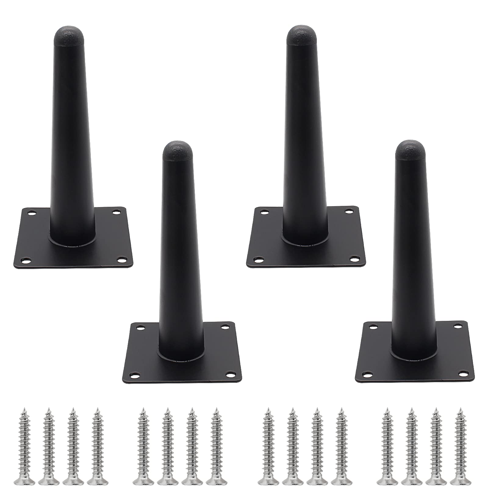Pieds de canapé noirs 15 cm en métal au design fuselé pour finitions de placard