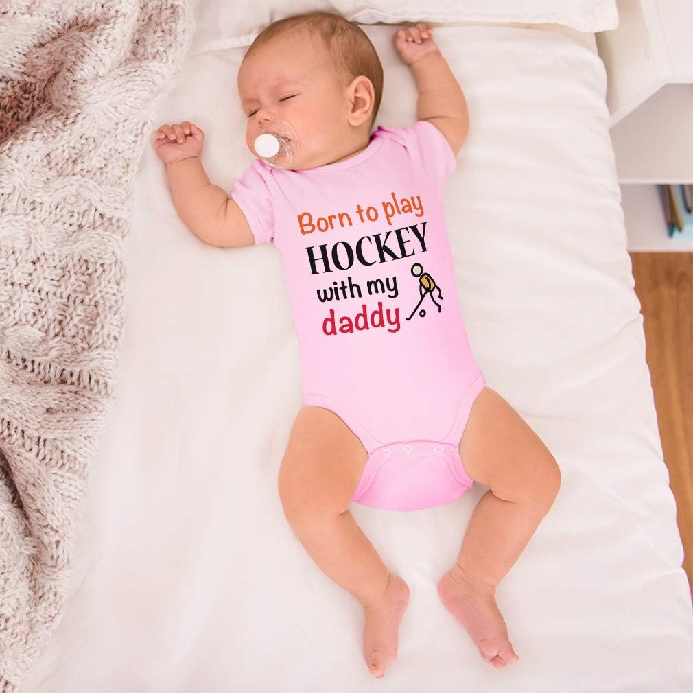 Cute Rascals Baby Bodysuit Born to Play Hockey with My Daddy Dad Father's Day Funny Boy & Girl Baby Clothes Cotton Soft Pink Design Only 18 Months