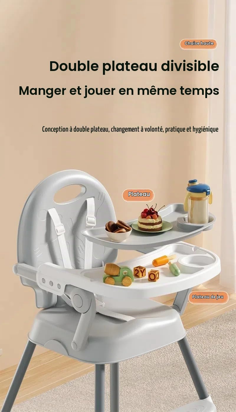 MoLi Chaise Haute Bébé avec Trois Modes, Chaise Haute pour Bébés et Tout-petits, Réglable et Facile à Plier Chaises Hautes, Chaises Bébé avec Pédale Antidérapante (8123 Grey)