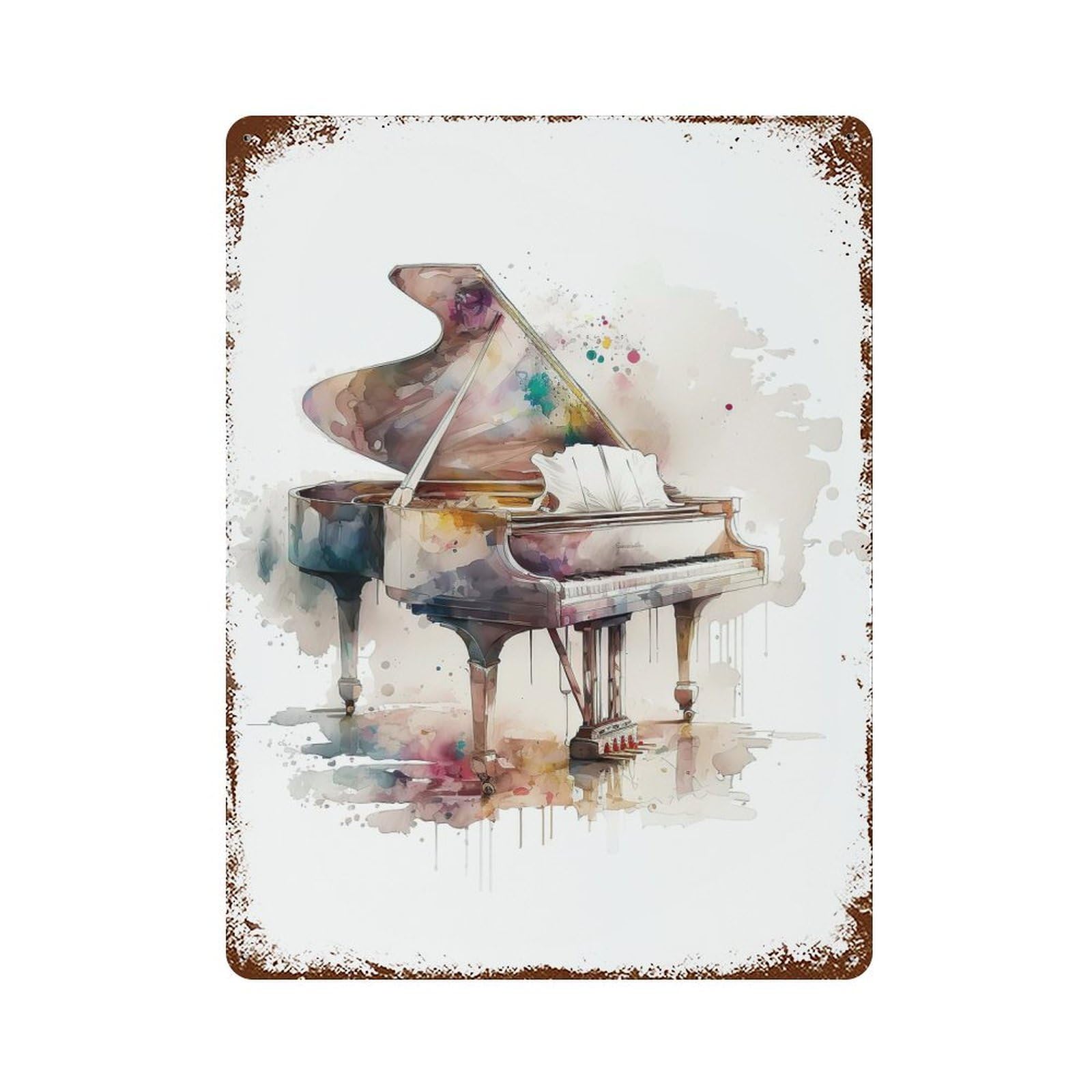 Piano Watercolor Retro Metal Sign 15.7"x11.8", Classic Wall Plaque for Garage, Pub Or Kitchen