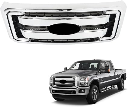 Front Bumper Upper Grille Chrome Grill Assembly Replacement for 2011 2012 2013 2014 2015 2016 F250 F350 F450 F550 Super Duty
