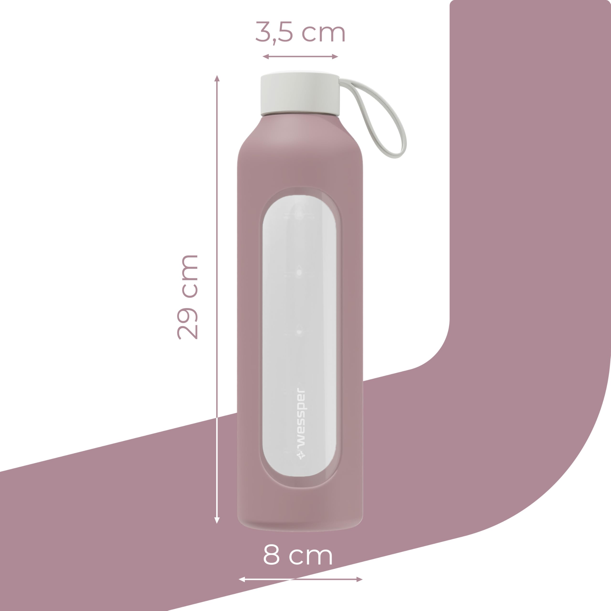 Wessper Bouteille a eau 1 Litre, Bouteille de Motivation avec échelle D'hydratation, Gourde pour eau en Verre Borosilicaté avec étui en Silicone, Matériau Sans BPA - Rose Sale