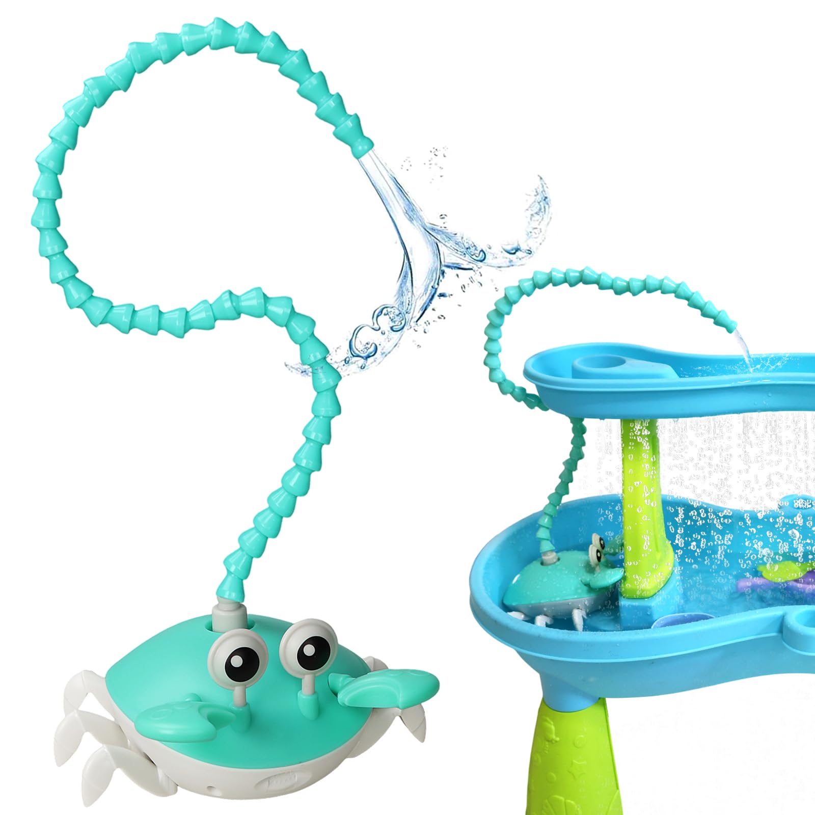 Water Table Pump, 5400mAh Rechargeable Crab Water Pump Toy for Kids age 1-3 with 8Hrs Play time, IP67 Waterproof, 3 Modes Spray 2 Flow Settings Outdoor Water Toys for Water Table, BathTubs, Pool