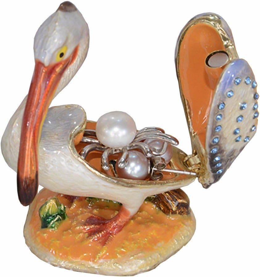 Pelican Trinket Box Jewelry Box Hand Painted Decorative Box with Hinged Lid Ring Earring Holder Bird Figurine Collectible