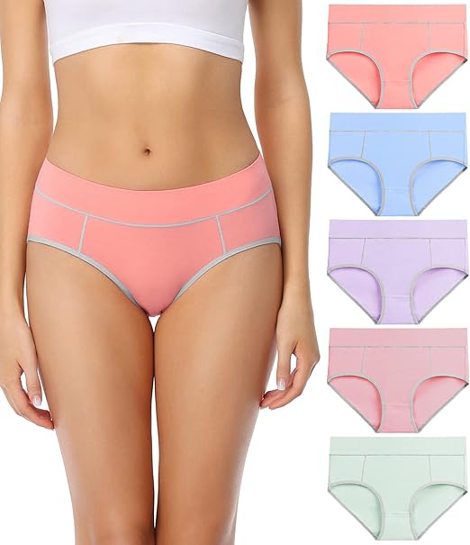 wirarpa Women's Cotton Stretch Underwear Comfy Mid Waisted Briefs Ladies Breathable Panties Multipack