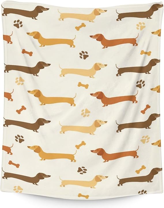 Dachshund Throw Blanket for Baby - 30x40 Inches Lap Size - Soft Fluffy Cozy Blankets Gift - Beige Cute Blanket Throws for Couch, Work