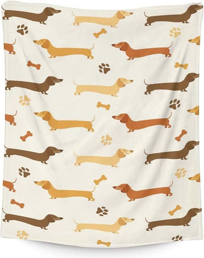 Dachshund Throw Blanket for Baby - 30x40 Inches Lap Size - Soft Fluffy Cozy Blankets Gift - Beige Cute Blanket Throws for Couch, Work