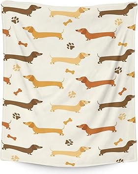 Dachshund Throw Blanket for Baby - 30x40 Inches Lap Size - Soft Fluffy Cozy Blankets Gift - Beige Cute Blanket Throws for Couch, Work