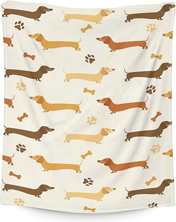 Dachshund Throw Blanket for Baby - 30x40 Inches Lap Size - Soft Fluffy Cozy Blankets Gift - Beige Cute Blanket Throws for Couch, Work