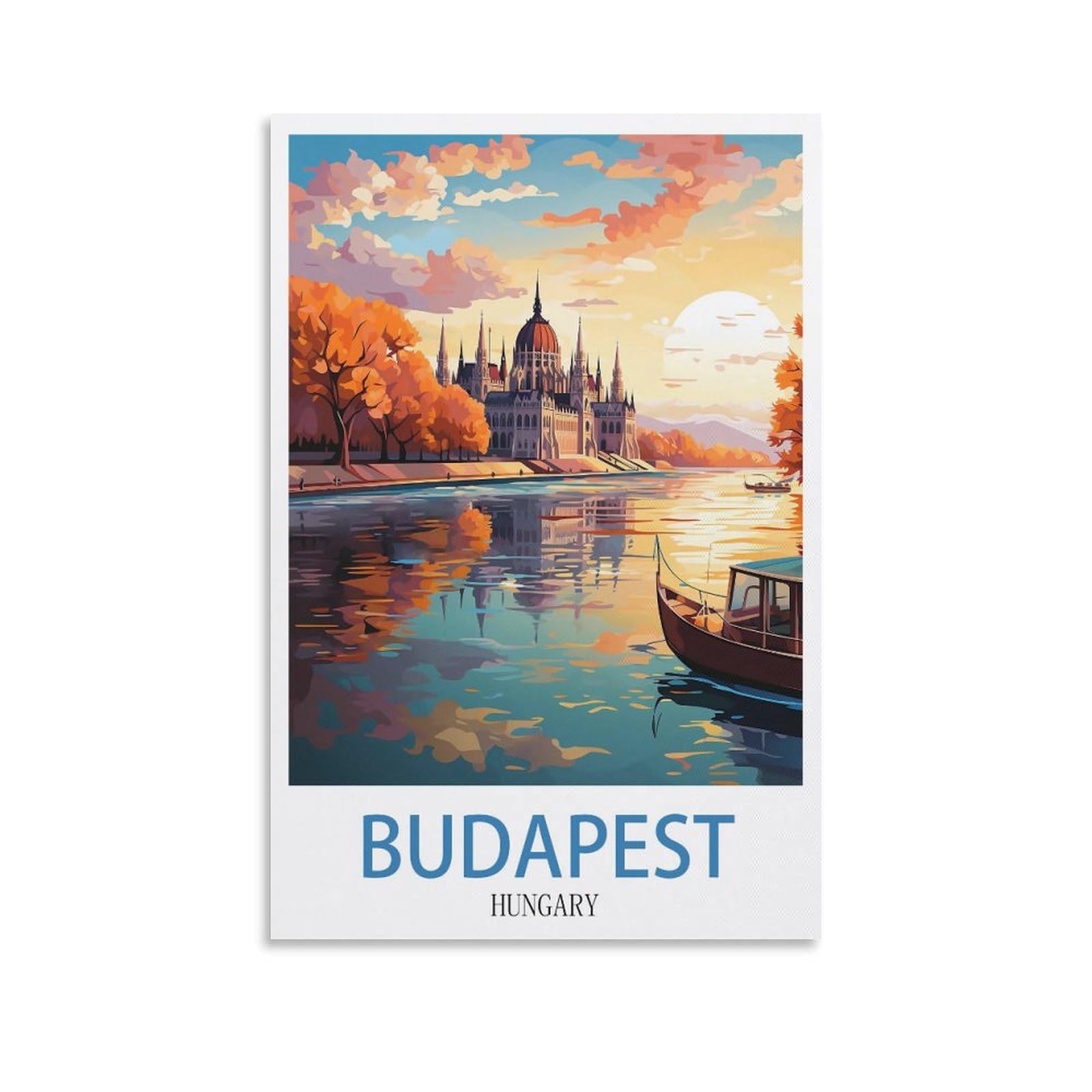 EZMLFA Paint by Numbers for Adults，Budapest HungaryPoster Sunset Easy Paint by Numbers for Beginner,Acrylic Watercolor Paint by Number for Kids Gift Decor 20x30CM