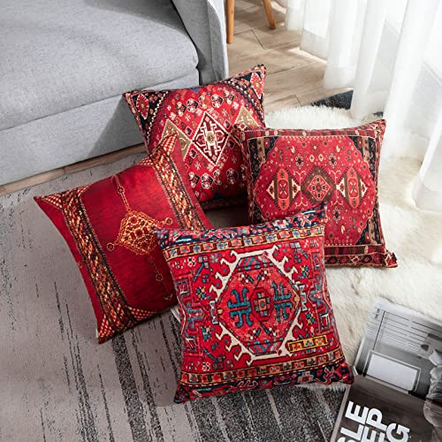 Britimes Throw Pillow Covers Geometric Persian Home Decor Set Of 4 Oriental Ikat Pillow Cases Decorative 20 X 20 Inches Cushion Couch Sofa Pillowcases Colorful Red Tribal #TOP4