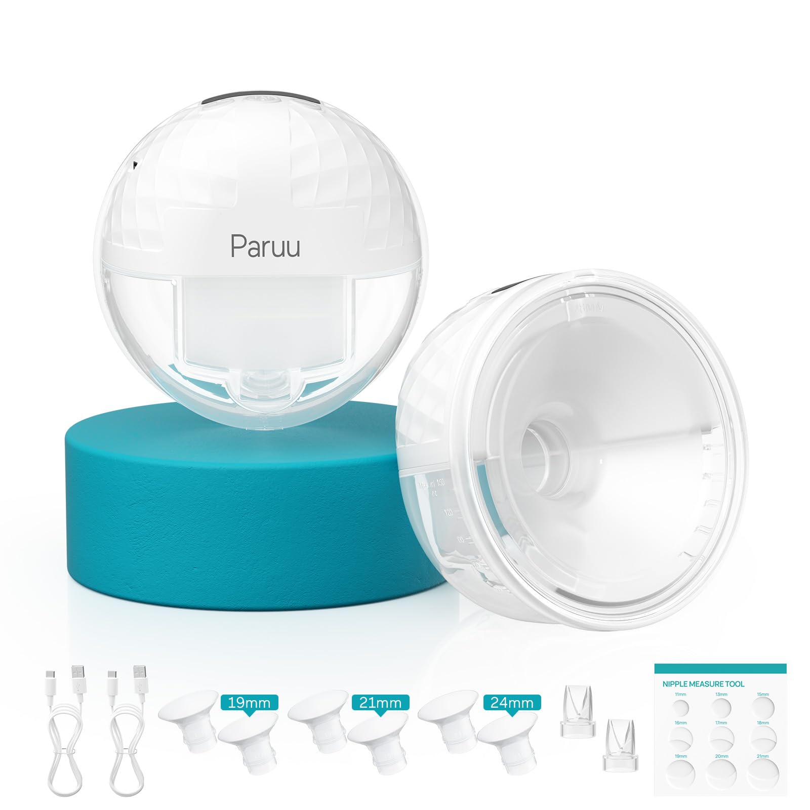 Paruu P10 Milchpumpe Elektrisch Freihändig, 338mmHg Starke Saugleistung, 4 Modi 9 Stufen mit 19/21/24/28mm Flansch, milchpumpe handsfree mit Smart-Display (2, Weiß)