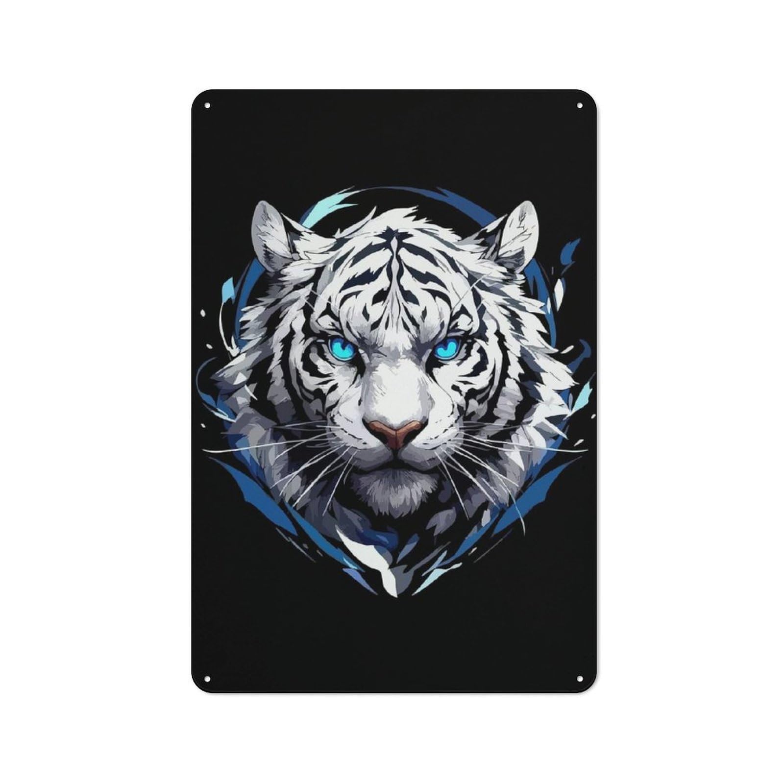 Junmoney White Tiger Portrait With Blue Eyes Classic Metal Wall Decor 30X20cm, Metal Wall Plaque For Office, Study, Studio Or Hallway