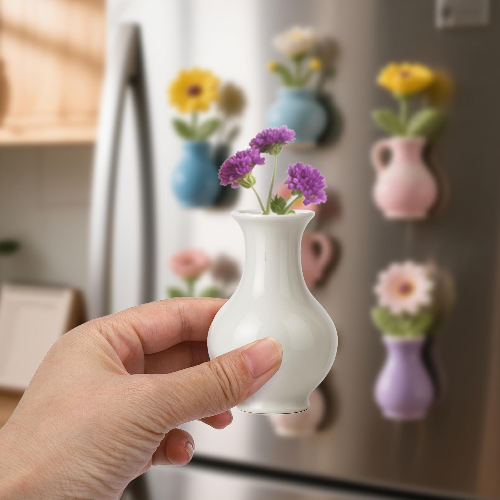 5-Pack Cute Ceramic Mini Vase Fridge Magnets - Tiny 3D Plant Magnets For Kitchen, Office, Locker Decor - View #4