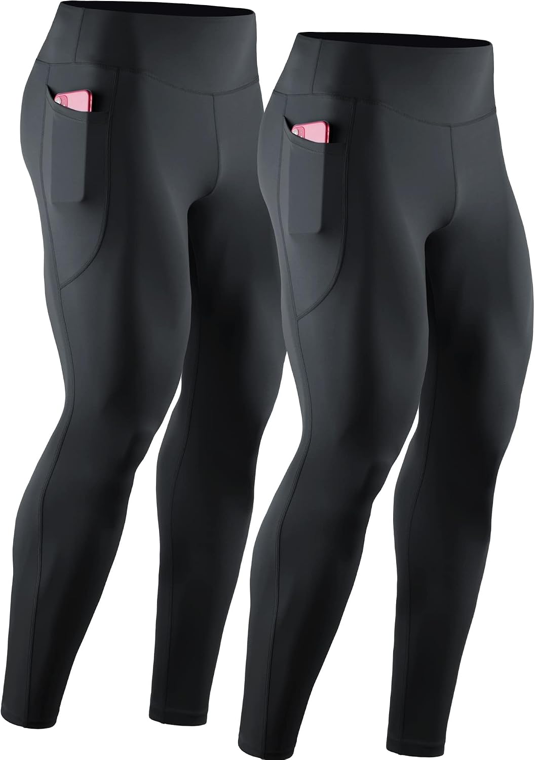 Men's Dry Fit Compression Baselayer Pants Running Tights Leggings with Phone Pocket
