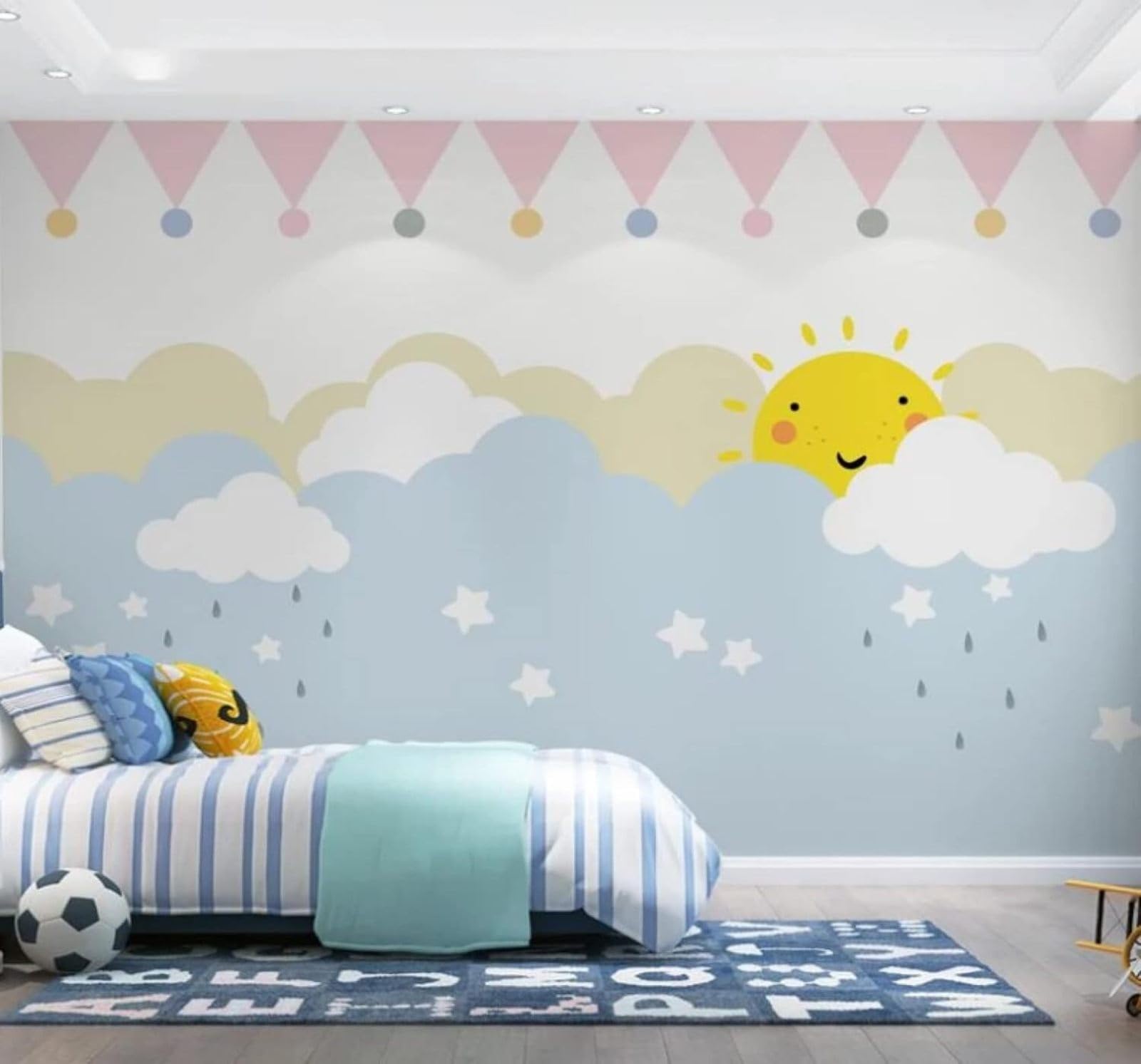 XLMING Minimalist Cartoon Clouds Stars Sun 3D Wallpaper Luxury Silk Study Dining Feature Sofa Grey Bedroom Living Room Tv Decorative Wall-430cm×300cm