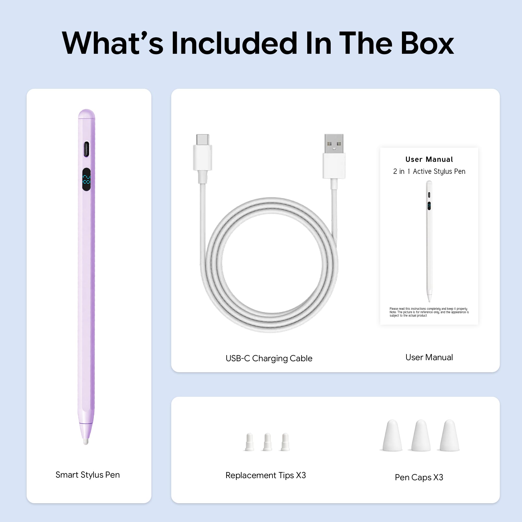 LED Akku Display Stylus Pen, Schnelles Aufladen Aktiver Digitaler Bleistift für iPad iPhone Samsung Android Tablets, Niedrige Latenz & Neigungsempfindlichkeit für Notizen/Zeichnen, Kein Bluetooth