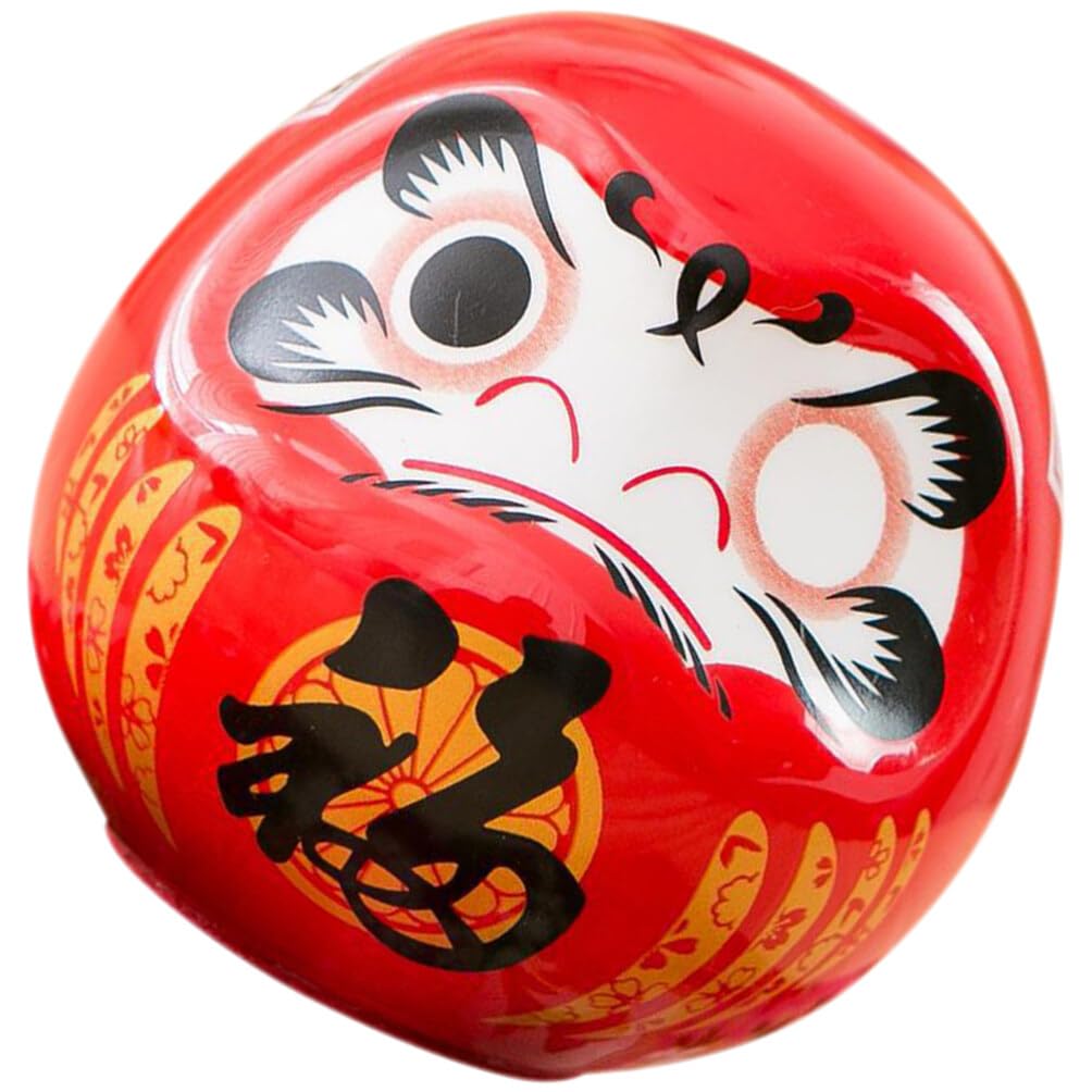 Zerodeko Red Daruma Doll, Small Japanese Daruma, Good Luck Ceramic Figurine Feng Shui Statue, Ceramic Darumas Adornment for Desktop Decor A