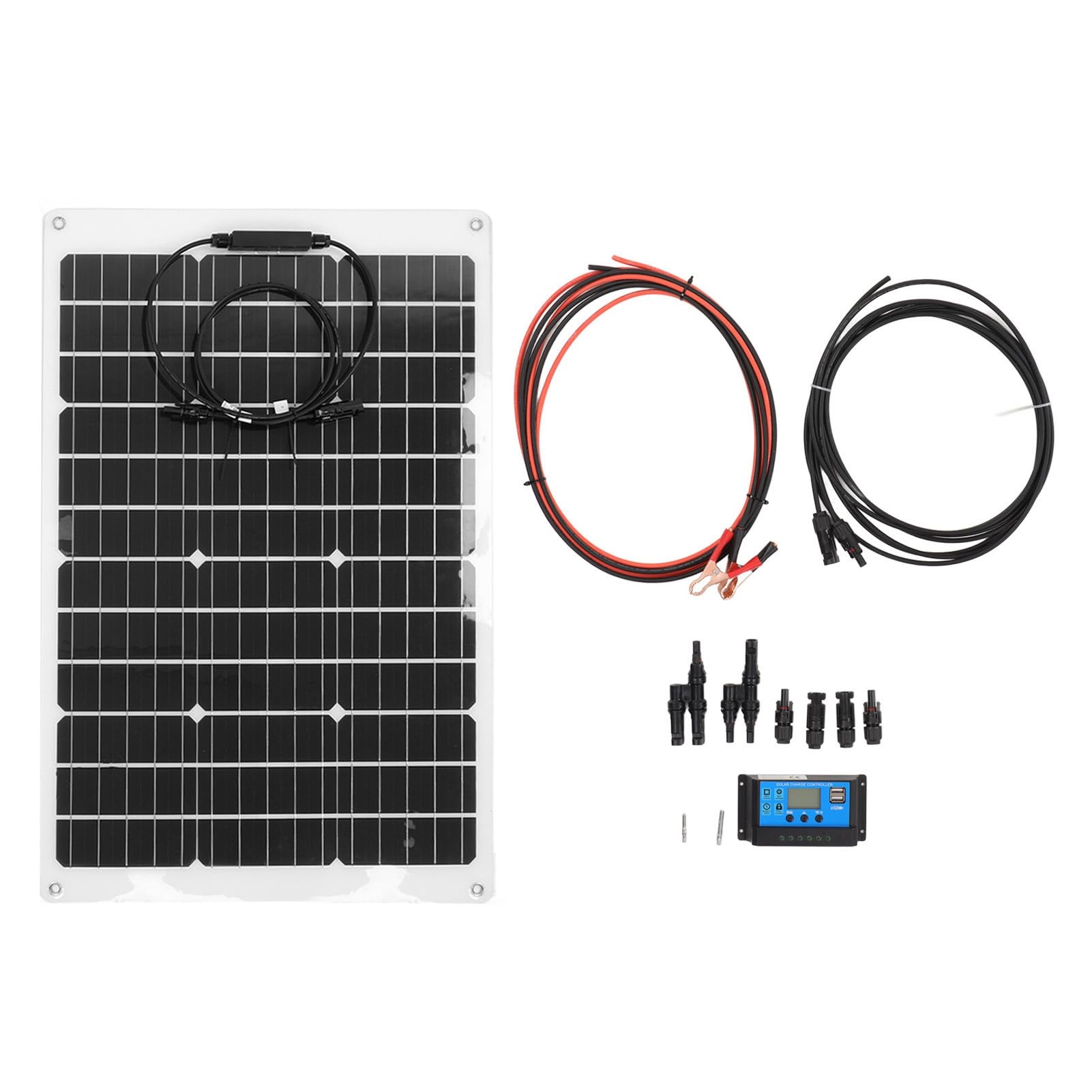 Aramox Kit Pannello Solare Flessibile, Set Pannello Solare Controller PET Monocristallino 70W 20V 4A con Diodo di Blocco Controller 40A per Tenda Cabina Barca Batteria 12V