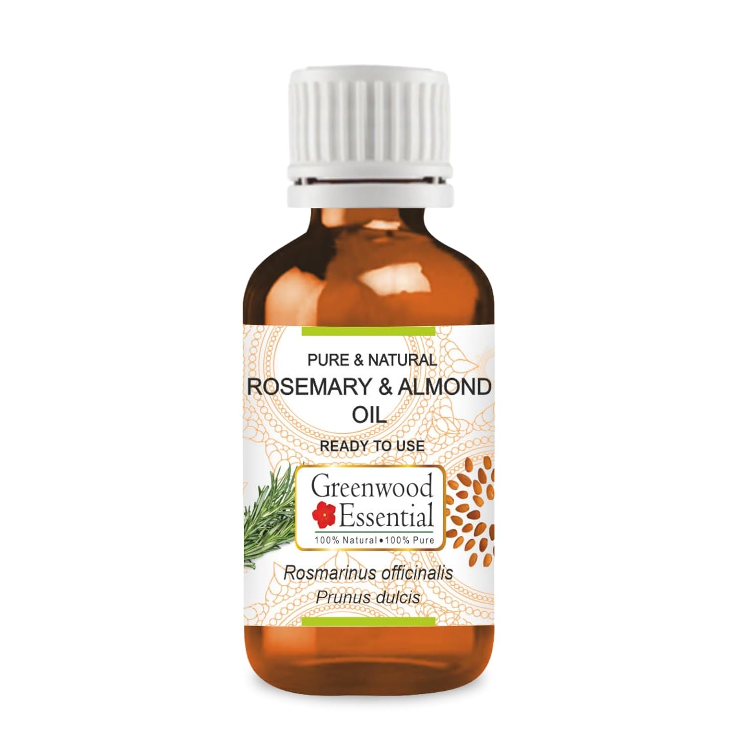 Greenwood Essential Rosemary and Almond Oil for Healthy Hair, Scalp and Roots- Pure and Natural 100ml (3.38oz)