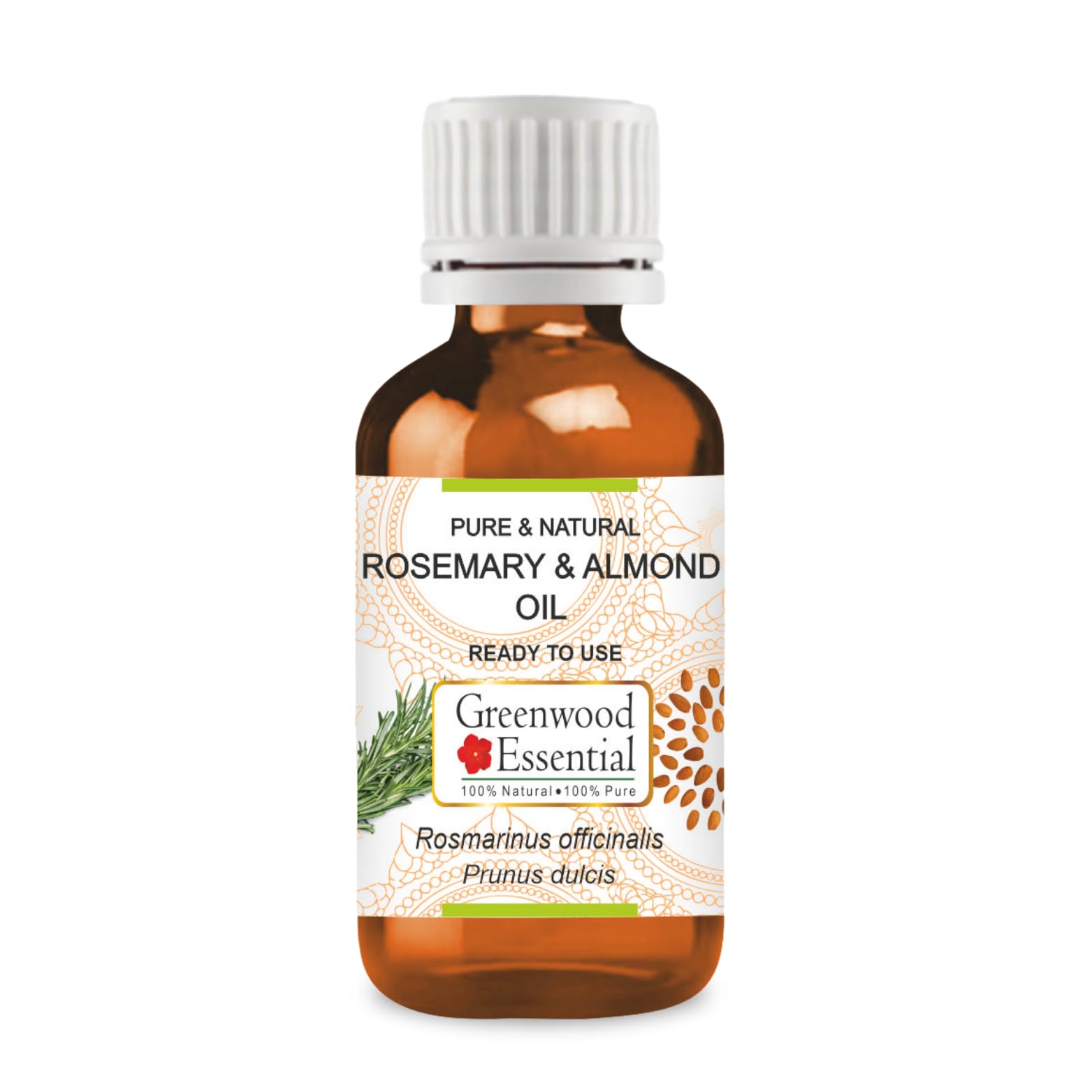 Greenwood Essential Rosemary and Almond Oil for Healthy Hair, Scalp and Roots- Pure and Natural 100ml (3.38oz)