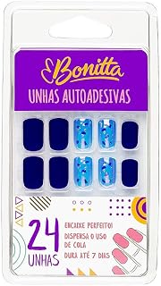 Unhas Postiça com Cola Autoadesiva Floco Azul, Bonitta, 646BT, Bonitta, 24 unidades