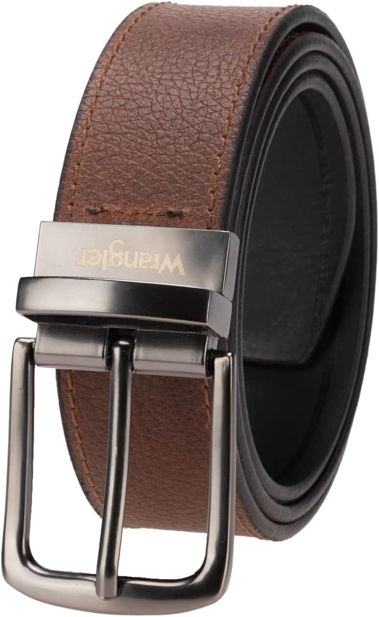 Wrangler Men’s Leather Twist Reversible Belt, Casual Everyday Waist Belt for Jeans, Khakis Black Brown
