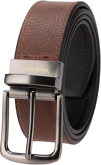 Wrangler Mens Leather Twist Reversible Belt, Casual Everyday Waist Belt for Jeans, Khakis Black Brown