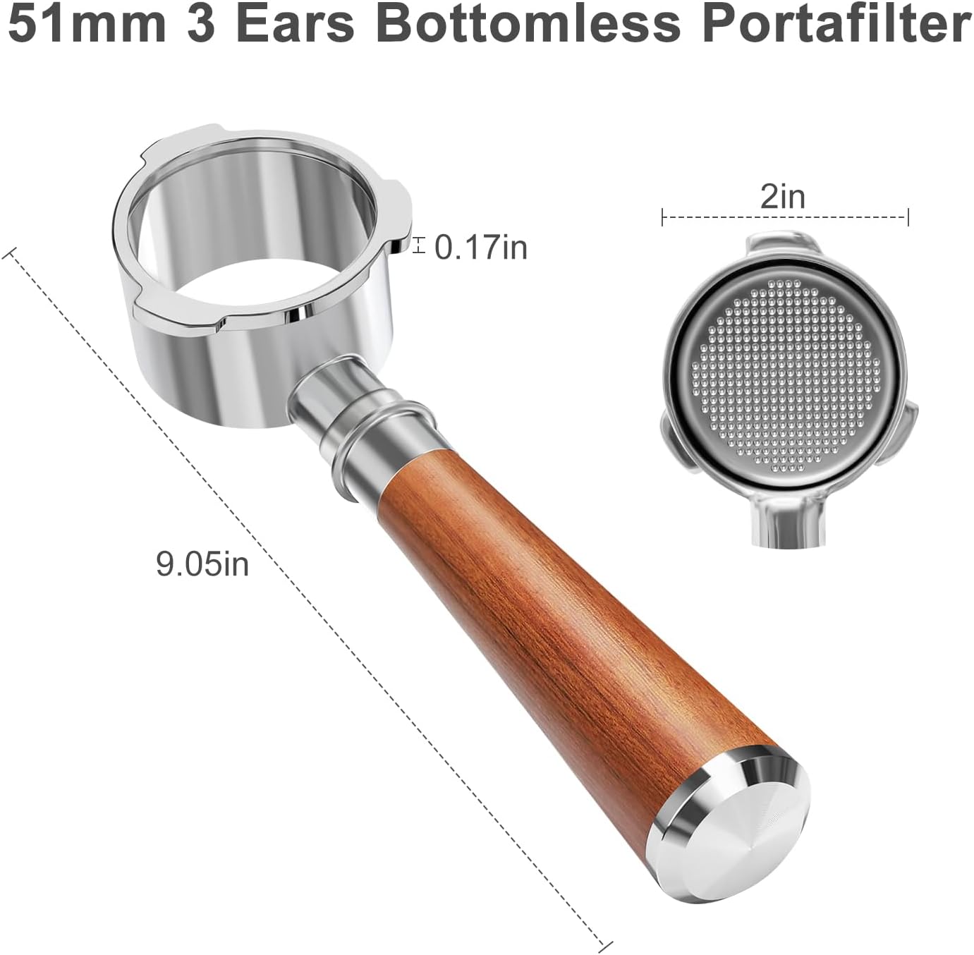 51mm Bottomless Portafilter 3 Ears Fits for CASABREWS CM5418, 3700Essential, 3700Gense, 3700Pro, Gevi 51mm 3 Ears Grouphead, Mr. Coffee Espresso and Cappuccino Machine, Stainless Steel Filter Basket
