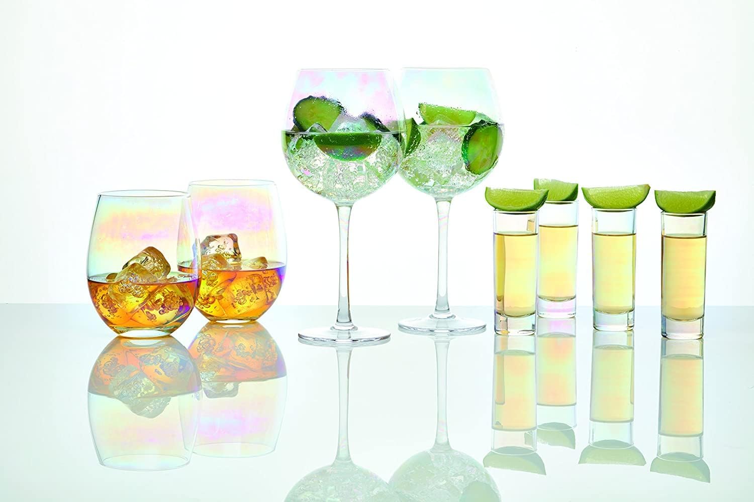 BarCraft Rainbow-Pearl Iridescent Tumbler Glasses, 600 ml (Set of 2)