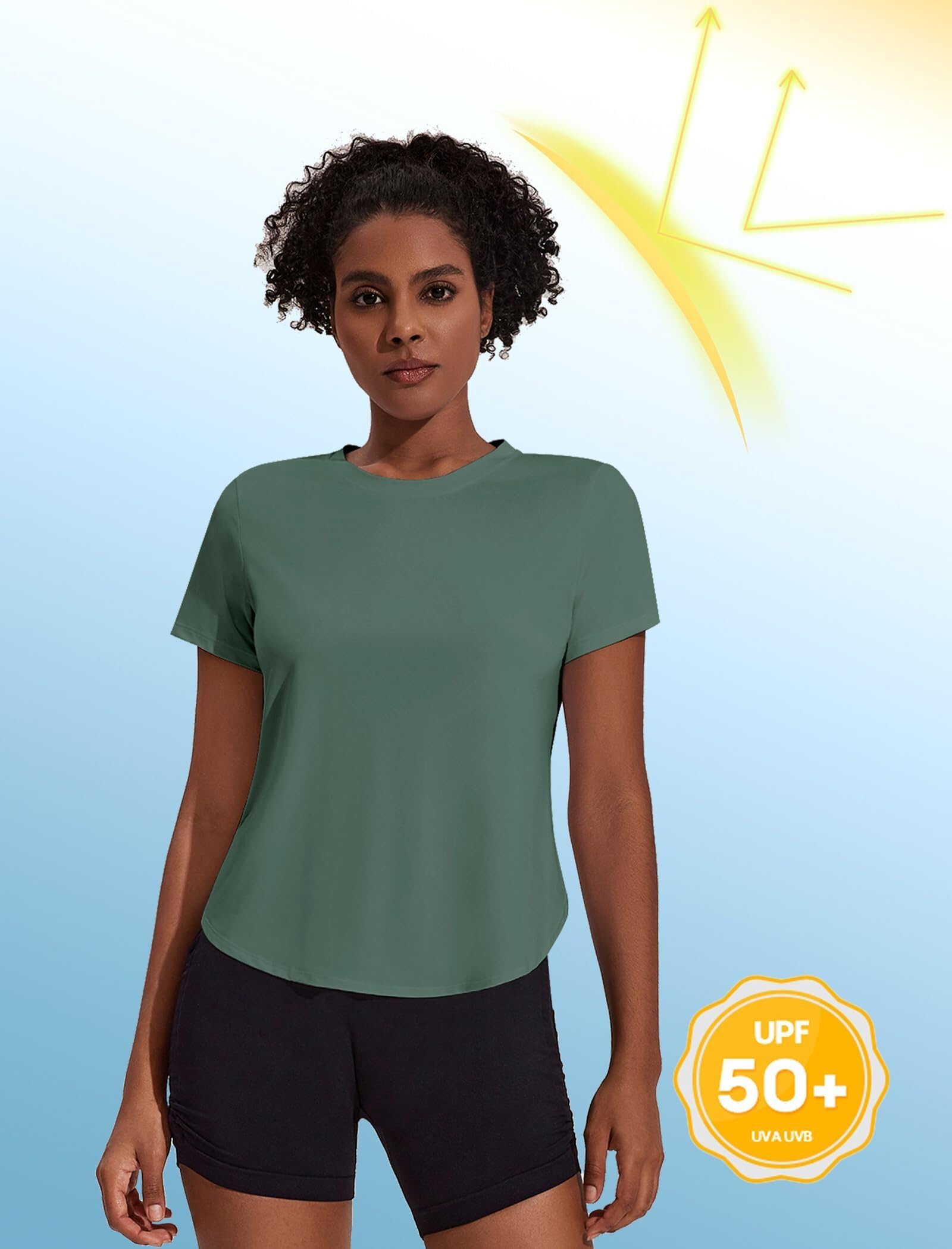 PINSPARK Maglietta Sportiva a Maniche Corte da Donna con Protezione Solare UPF 50+, Anti-UV, Maglietta da Yoga Traspirante - 3