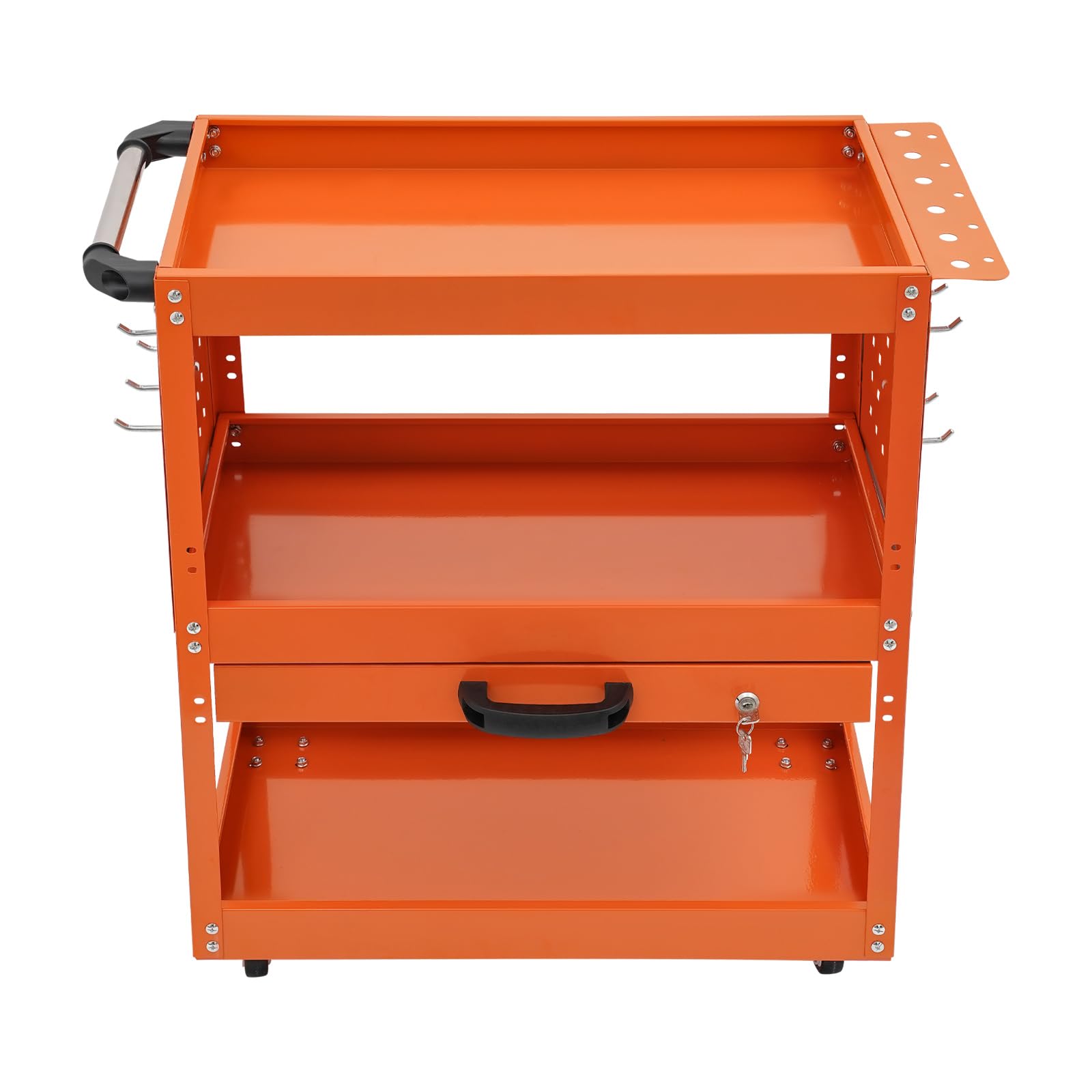 Carrello da officina a 3 ripiani con cassetto, portata 250 kg, carrello per attrezzi, per magazzino, garage, officina (arancione)