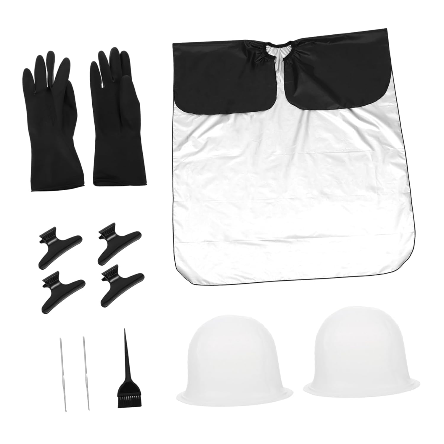 11Pcs Silicone Hair Highlight Dye Tools Kit Includes Caps Hooks Clips Brush Cape for Easy DIY Hair Coloring Salon