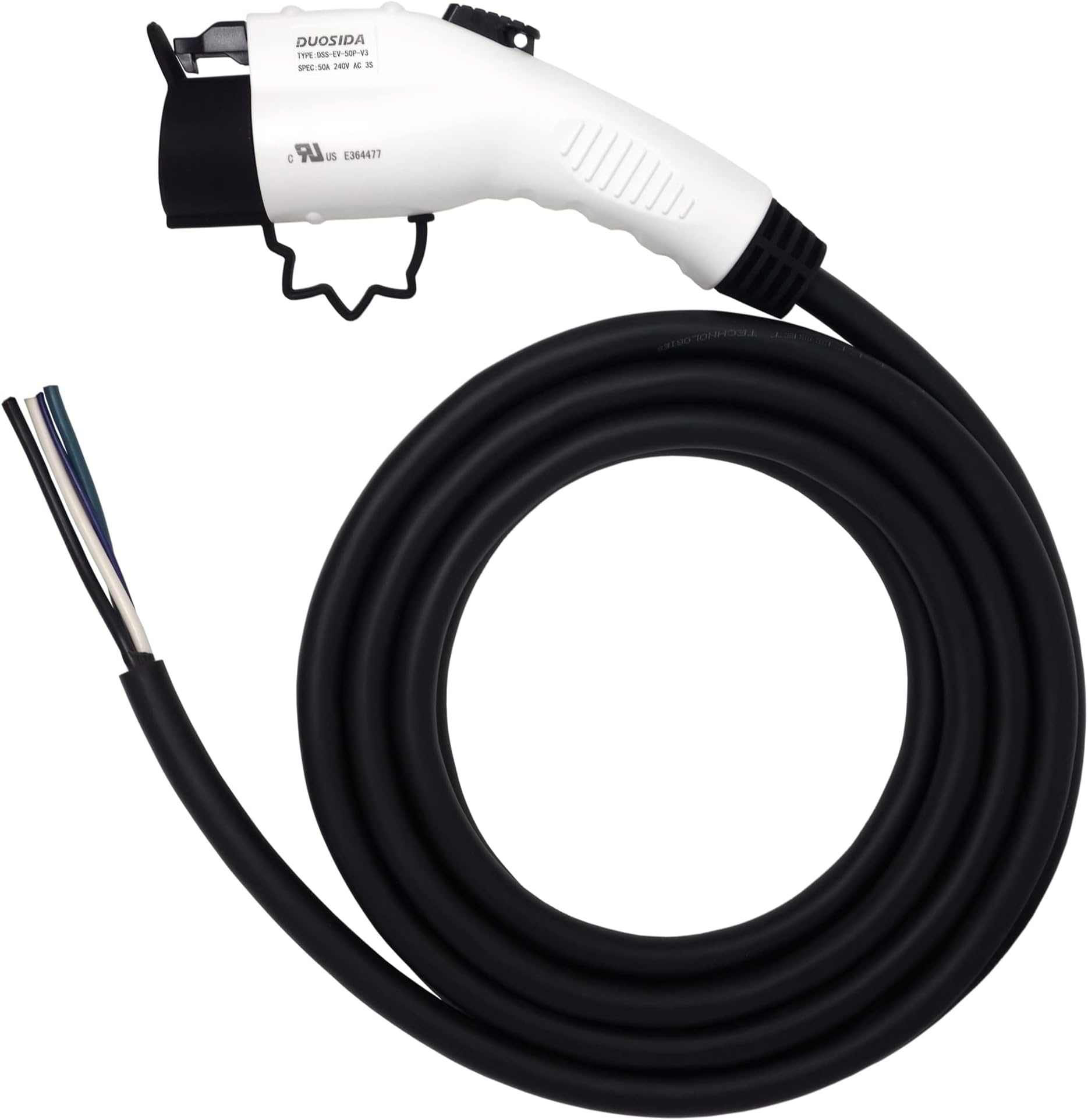 Inteset 25' 40A EV Charger J-1772 Plug Replacement Cable, Charger End Bare Wire for Easy Replacement of Original Cable on Chargers up to 40 Amps, Made in The USA.