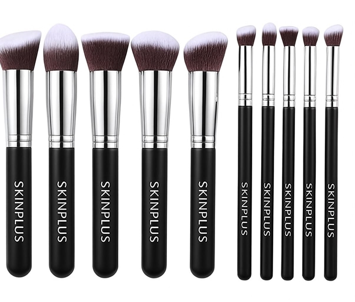 SKINPLUS Premium Kabuki Makeup Brush Set – 10 pcs Professional Synthetic Foundation, Powder, Blush & Eyeshadow Brushes (Black/Silver, 10 Pcs Makeup brush)-image-45
