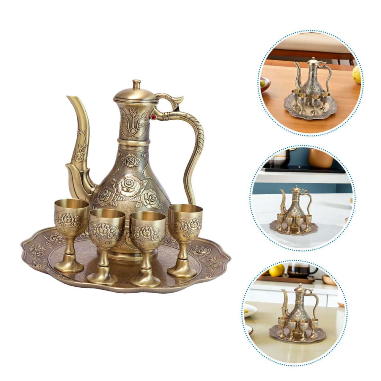 ABOOFAN Vino Vintage con Incisa Bicchieri e Vassoio in Metallo Design Retro Rilievo Bar e Celebrazioni Eleganti