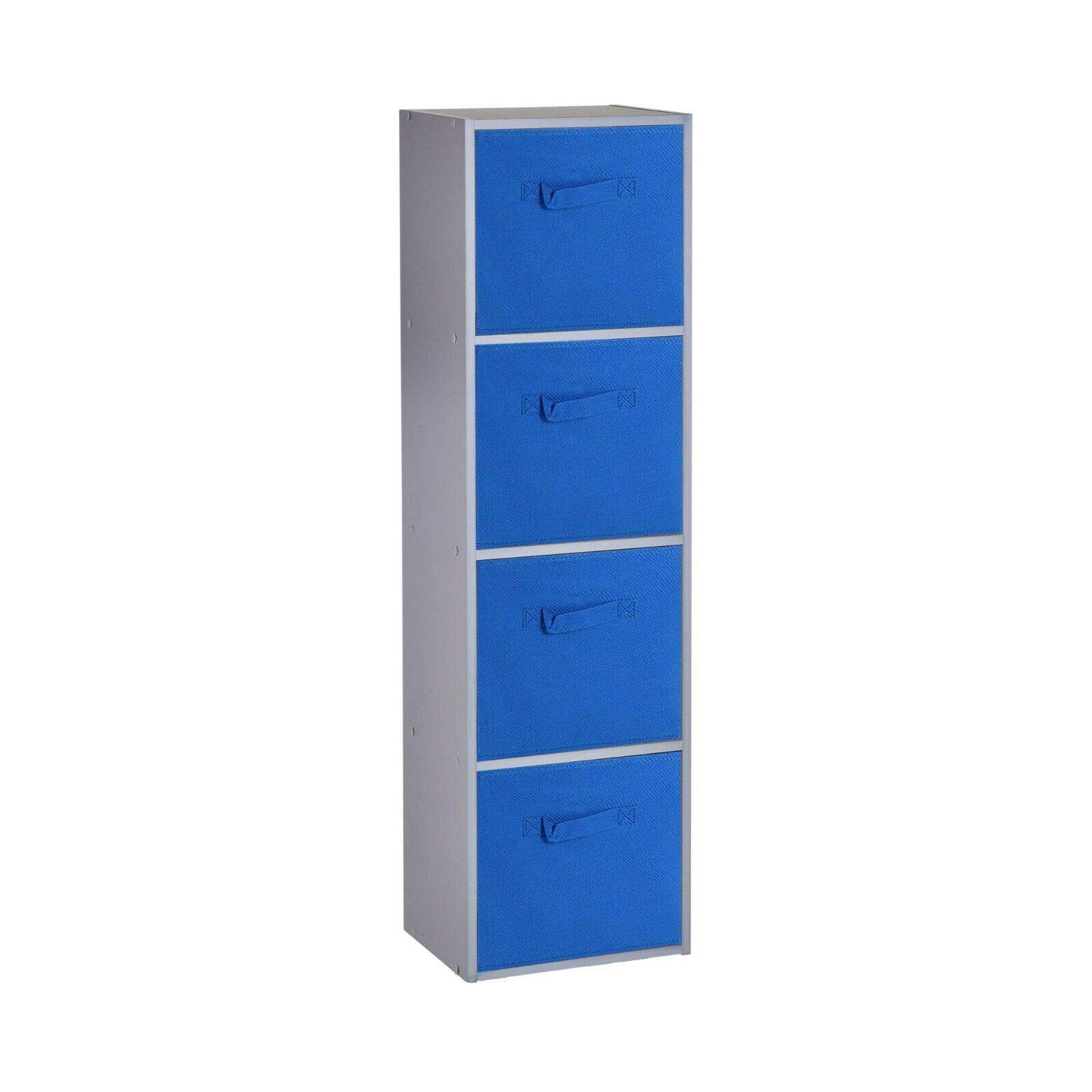 Urbnliving Dark Blue Drawer Wooden Bookcase Grey 4 Tier + 4