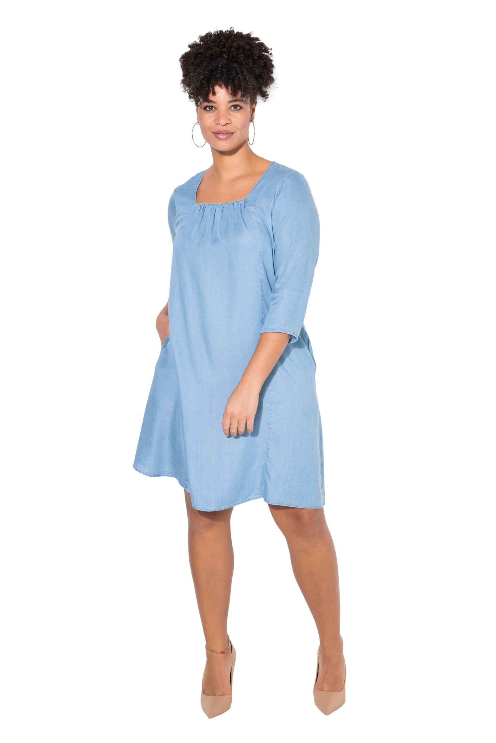 MIAMODA Damen große Größen Übergrößen Plus Size Lyocell-Kleid, A-Linie, Carree-Ausschnitt 839523