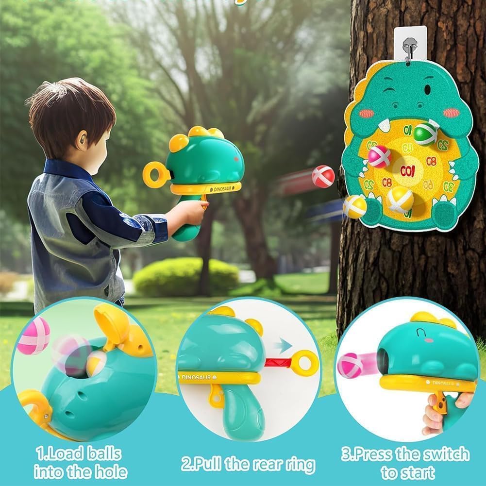 Gioco Freccette Bambini Dinosauro, Gioco di Tiro con Pistola Blaster Giocattolo per Freccette Bersaglio Giocattolo Pistola, 12 Palline Appiccicose, Giochi per Feste al Coperto e All'aperto