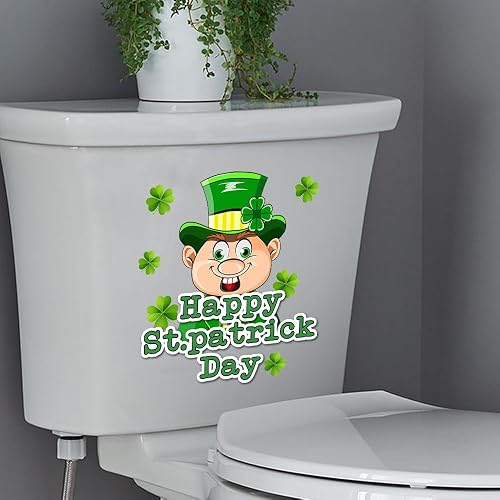 St Patricks Leprechaun Toilet Cover Sticker, Waterproof Gnome Dwarf Cat