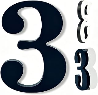 5'' House Numbers for Outside - Modern Floating Address Numbers with Stick-On Installation - Waterproof & Rust-Proof Exterior Numbers for Mailbox, Door, Apartment, Garage - Black Number 3