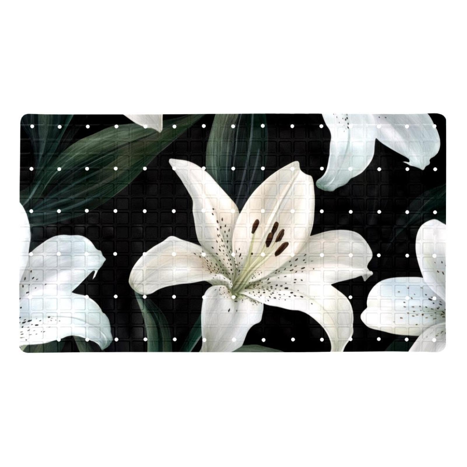 Lily – Tapis de bain rectangulaire antidérapant à motif sans couture avec ventouses, lavable en machine, 40 x 70 cm